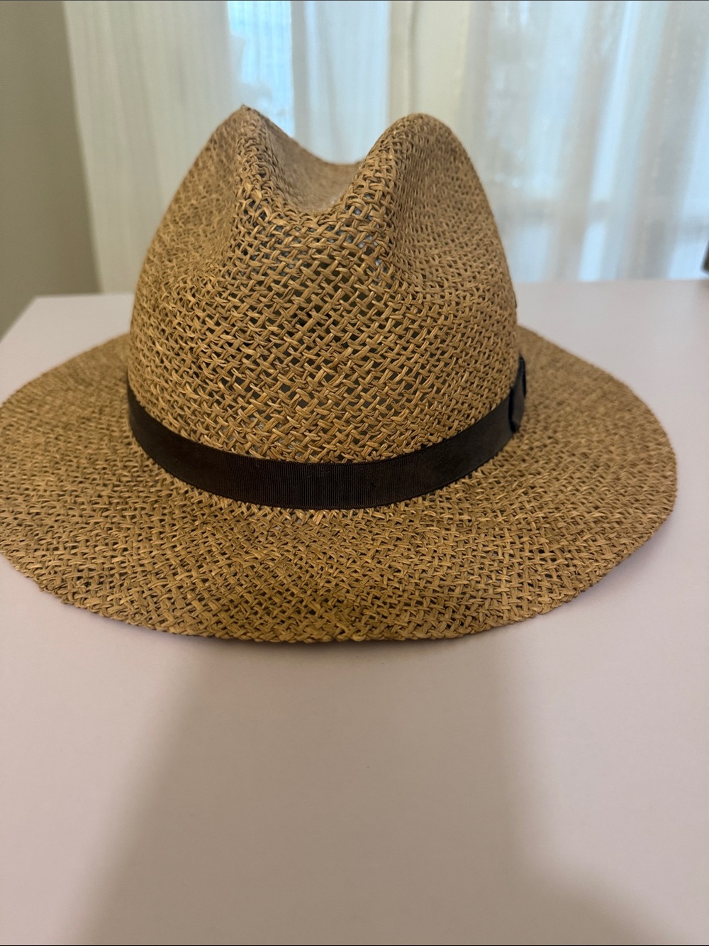 Kangol Straw Fedora in Tan with Brown Band